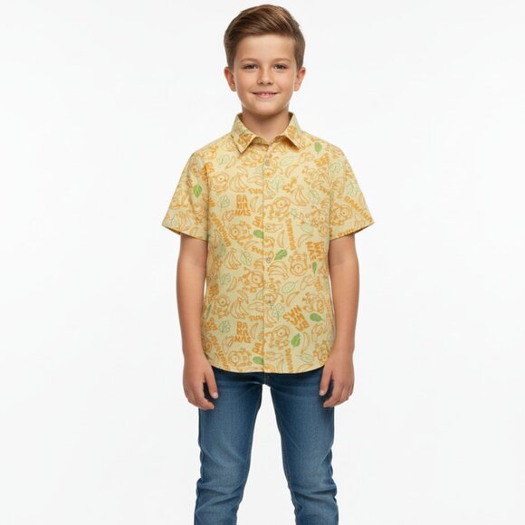 Universal Studios Minions Button Down Collared Yellow Print Shirt Boys Size M - Picture 2 of 6